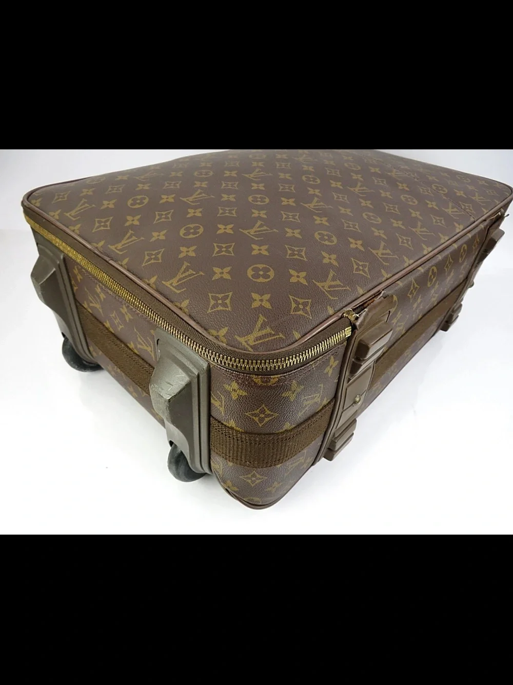 Louis Vuitton Brown Monogram Carry-On Suitcase with Leather Trim